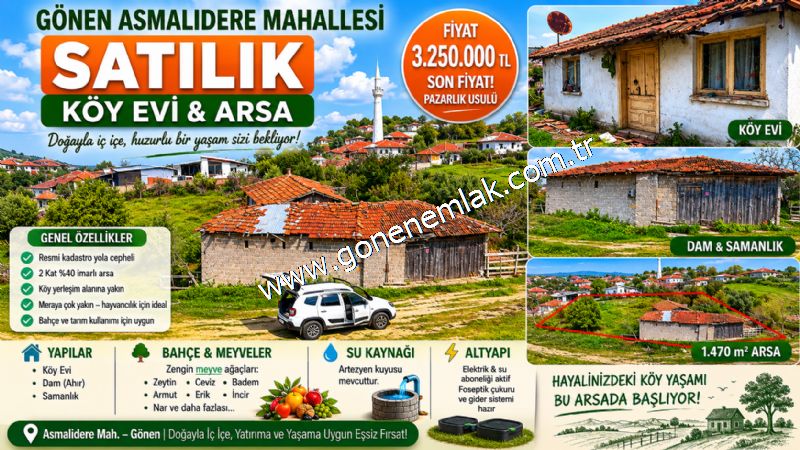 1.470 M2 Müstakil Köy Evi Arsa Meyve Bahçeli Bağ-Bahçe Asmalıder